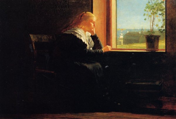 Main Product Photo of Looking Out to Sea also known as Female Figure in Black near a Window Painting by Winslow Homer