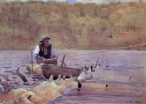 Man in a Punt, Fishing by Winslow Homer Oil Painting