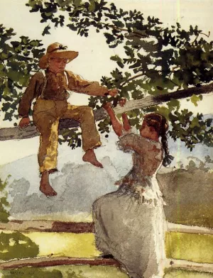On the Fence also known as On the Farm by Winslow Homer - Oil Painting Reproduction