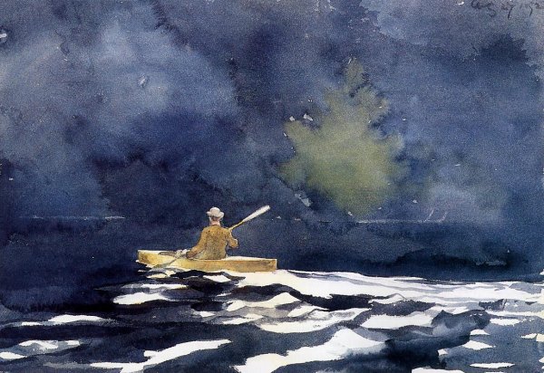 Main Product Photo of Paddling at Dusk Painting by Winslow Homer