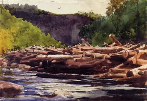 River at Blue Ledge Essex County also known as The Log Jam by Winslow Homer - Oil Painting Reproduction