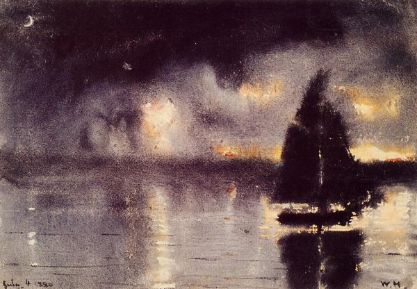 Main Product Photo of Sailboat and Fourth of July Fireworks Painting by Winslow Homer