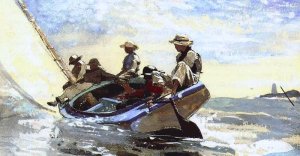 Sailing the Catboat Probably by Winslow Homer Oil Painting