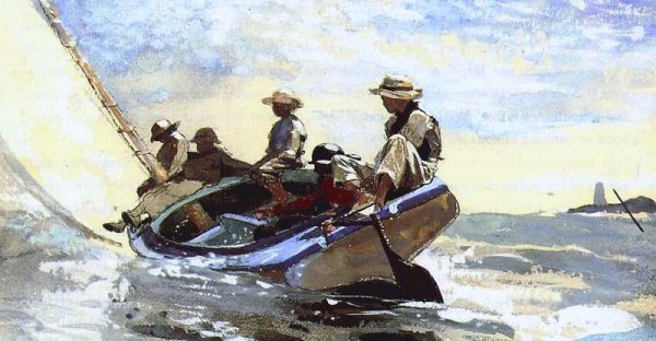 Sailing the Catboat Probably by Winslow Homer - Hand-Painted Oil Painting Reproduction