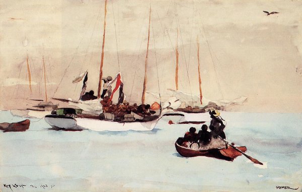 Schooner at Anchor, Key West by Winslow Homer - Hand-Painted Oil Painting Reproduction