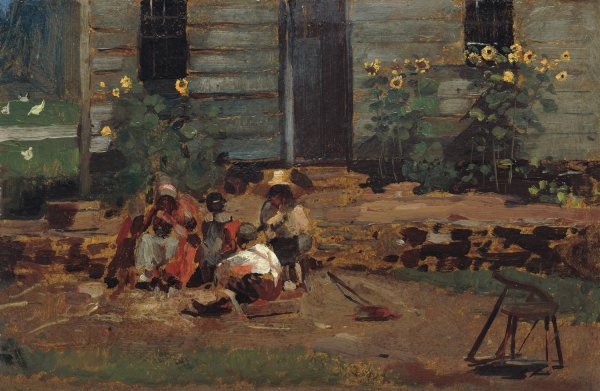 Sketch of a Cottage Yard  by Winslow Homer - Hand-Painted Oil Painting Reproduction