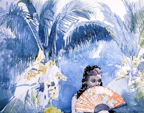 Spanish Girl with Fan by Winslow Homer - Hand-Painted Oil Painting Reproduction