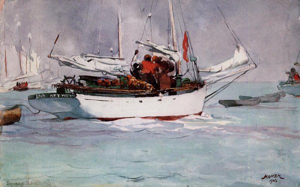 Main Product Photo of Sponge Boats, Key West Painting by Winslow Homer