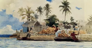 Sponge Fishing, Nassau by Winslow Homer - Oil Painting Reproduction