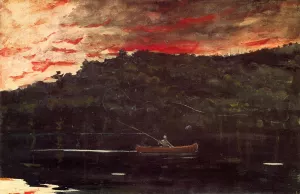 Sunrise, Fishing in the Adirondacks by Winslow Homer - Oil Painting Reproduction