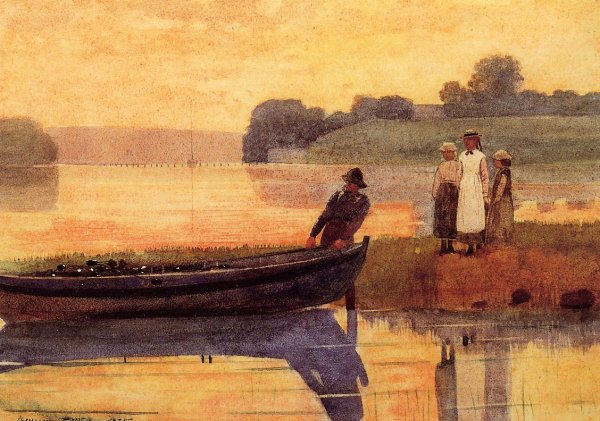 Sunset: Beaching the Boat by Winslow Homer - Hand-Painted Oil Painting Reproduction