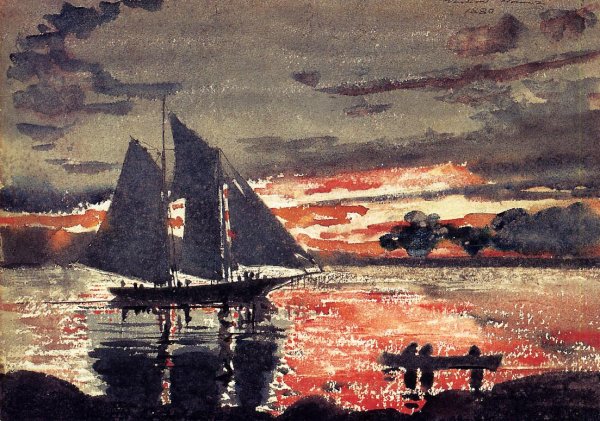 Main Product Photo of Sunset Fires Painting by Winslow Homer