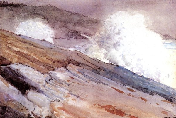 Surf on Cliffs by Winslow Homer - Hand-Painted Oil Painting Reproduction