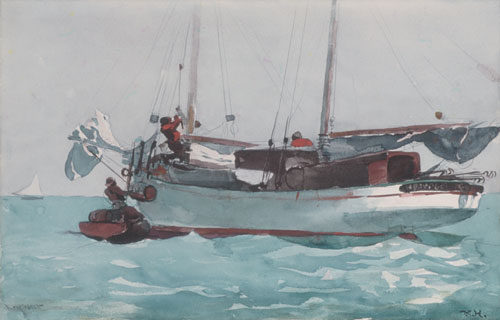 Taking on Wet Provisions Schooner Marked Newport, K.W. by Winslow Homer - Hand-Painted Oil Painting Reproduction