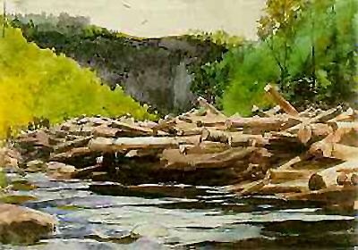 The Log Jam, Hudson River at Blue Ledge by Winslow Homer - Hand-Painted Oil Painting Reproduction