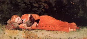 The New Novel also known as Book by Winslow Homer - Oil Painting Reproduction