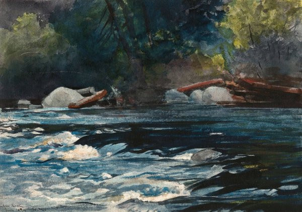 The Rapids, Hudson River, Adirondacks  by Winslow Homer - Hand-Painted Oil Painting Reproduction