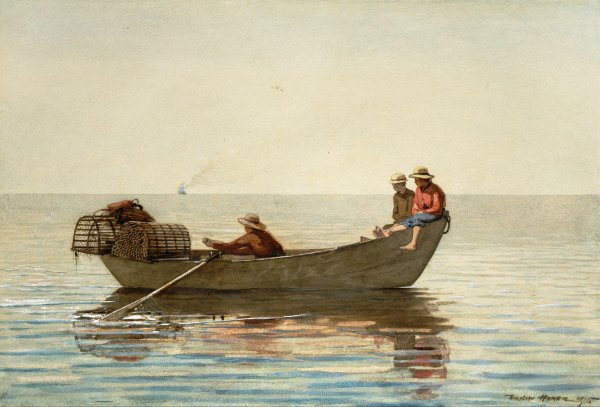Three Boys in a Dory with Lobster Pots by Winslow Homer - Hand-Painted Oil Painting Reproduction