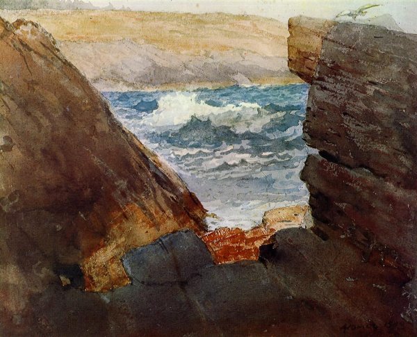 Through the Rocks by Winslow Homer - Hand-Painted Oil Painting Reproduction
