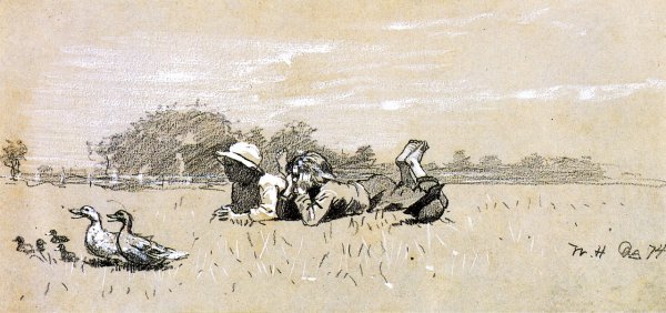 Two Boys in a Meadow by Winslow Homer - Hand-Painted Oil Painting Reproduction