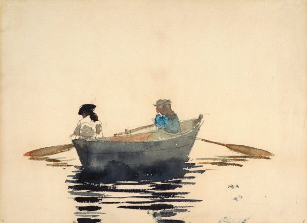 Main Product Photo of Two Girls in a Rowboat  Painting by Winslow Homer