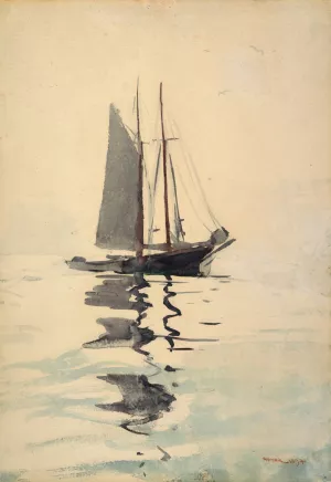 Two-Masted Schooner with Dory by Winslow Homer Oil Painting