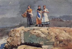 Where are the Boats also known as On the Cliffs by Winslow Homer - Oil Painting Reproduction