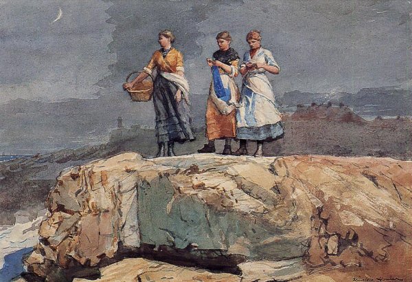 Where are the Boats also known as On the Cliffs by Winslow Homer - Hand-Painted Oil Painting Reproduction