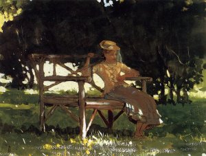 Woman on a Bench also known as Girl on a Garden Seat by Winslow Homer Oil Painting