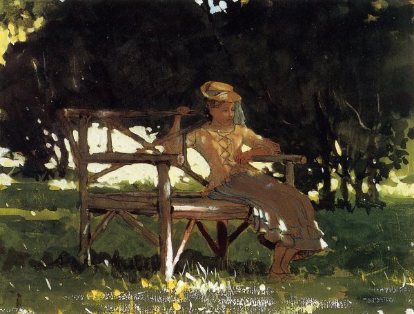 Woman on a Bench also known as Girl on a Garden Seat by Winslow Homer - Hand-Painted Oil Painting Reproduction