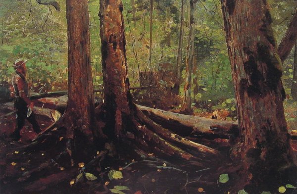 Main Product Photo of Woodchopper in the Adirondacks Painting by Winslow Homer