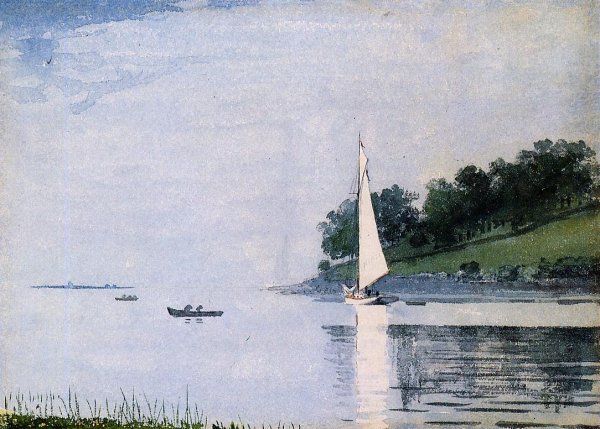 Yacht in a Cove by Winslow Homer - Hand-Painted Oil Painting Reproduction