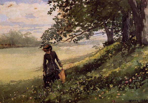 Young Woman with a Parasol by Winslow Homer - Hand-Painted Oil Painting Reproduction
