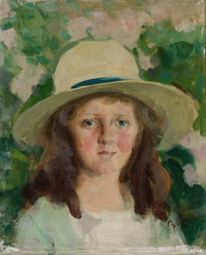 Portrait of a girl in a hat by Witold Pruszkowski Oil Painting