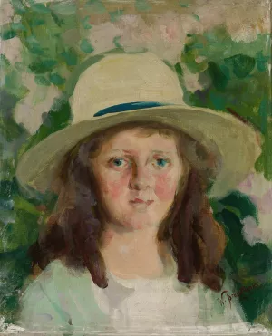 Portrait of a girl in a hat by Witold Pruszkowski Oil Painting
