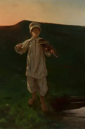 Shepherd boy playing the fiddle by Witold Pruszkowski Oil Painting