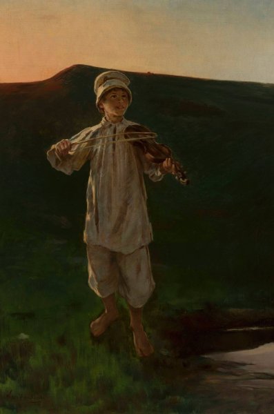 Shepherd boy playing the fiddle  by Witold Pruszkowski - Hand-Painted Oil Painting Reproduction