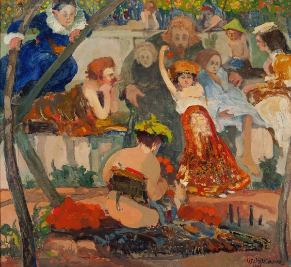 Main Product Photo of Christ and children, series, “Ceremonies” VI Painting by Witold Wojtkiewicz