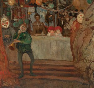 Circus - In front of the little theatre by Witold Wojtkiewicz Oil Painting