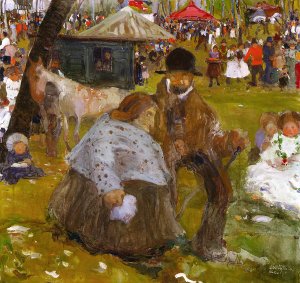 Pentecost Holiday Fair near Cracow by Witold Wojtkiewicz Oil Painting