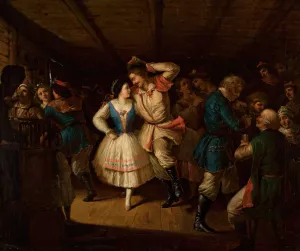 Krakow region folk dance in a tavern by Wladyslaw Bakalowicz Oil Painting