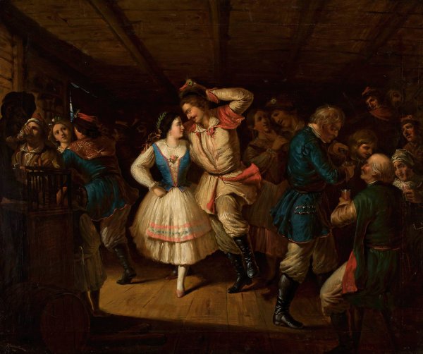 Krakow region folk dance in a tavern  by Wladyslaw Bakalowicz - Hand-Painted Oil Painting Reproduction