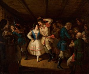Krakow region folk dance in a tavern by Wladyslaw Bakalowicz Oil Painting