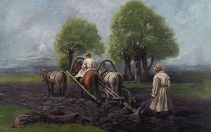 Ploughing by Wladyslaw Boncza-Rutkowski Oil Painting