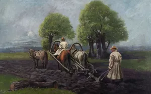 Ploughing Oil painting by Wladyslaw Boncza-Rutkowski