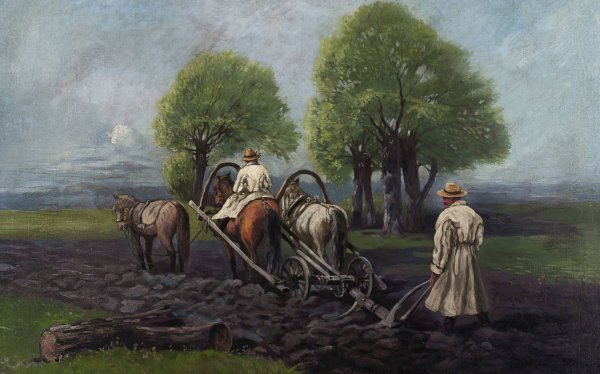 Ploughing  by Wladyslaw Boncza-Rutkowski - Hand-Painted Oil Painting Reproduction