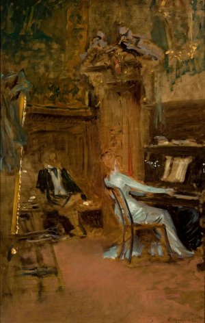 Concert in the living-room, sketch by Wladyslaw Czachorski Oil Painting
