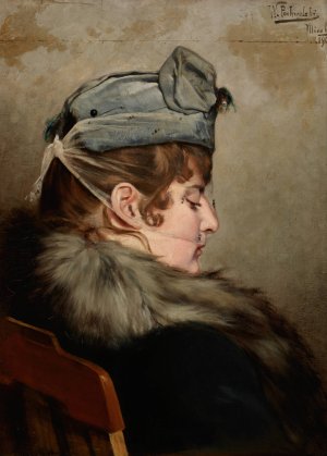 Portrait of the Lady in a Veil by Wladyslaw Jan Pochwalski Oil Painting