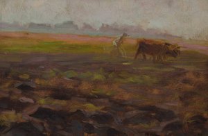 Ploughing Oxen by Wladyslaw Ostrowski Oil Painting