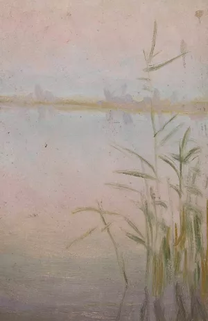 Reeds at the Lake by Wladyslaw Ostrowski Oil Painting
